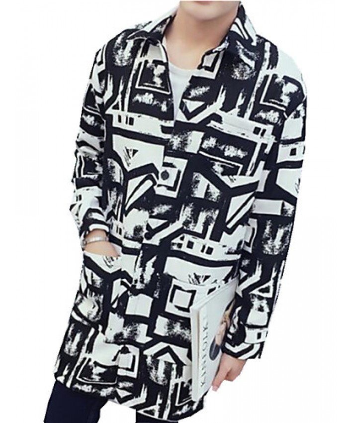 Men's Lapel Print Casual Trench Coat