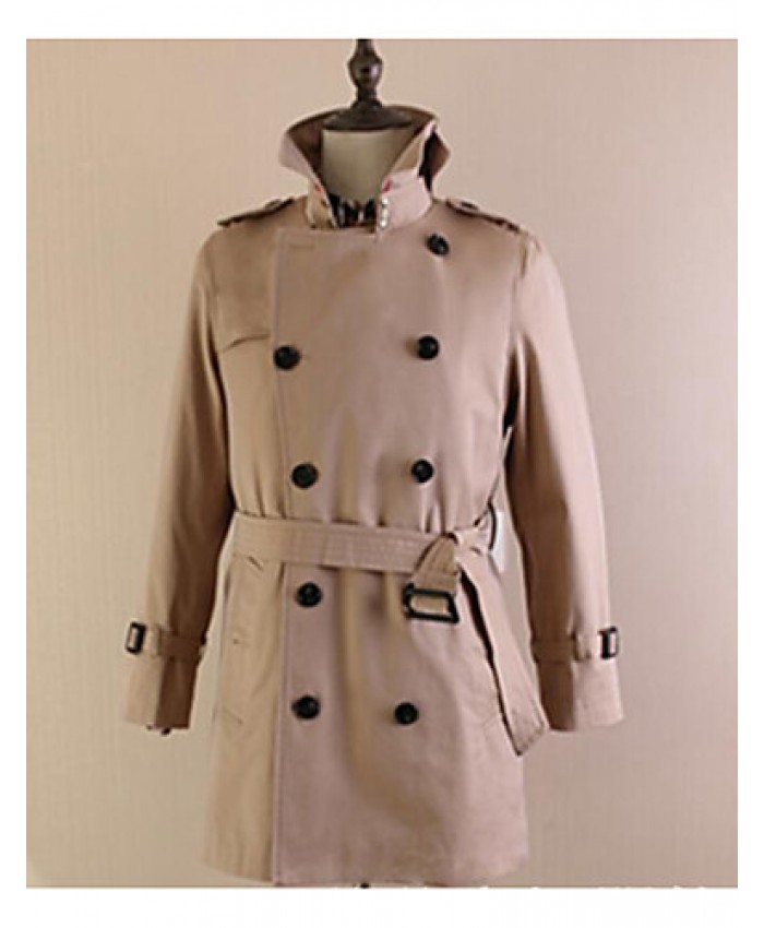 Men's Casual/Daily Simple Trench Coat,Solid Shirt Collar Long Sleeve Fall Blue / Beige / Black Cotton Medium