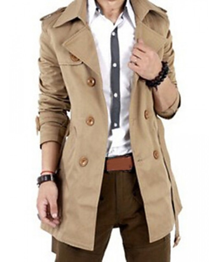 Men'sBritish Style Leisure Slim Long Sleeve Long Trench coat , Pure