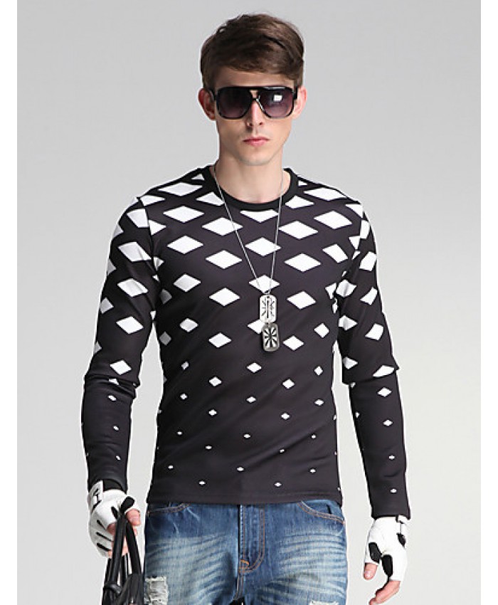 Men's Daily/Sports/Holiday Simple Sweatshirt Geometric Black Round Neck Long Sleeve Cotton/Polyester All Seasons