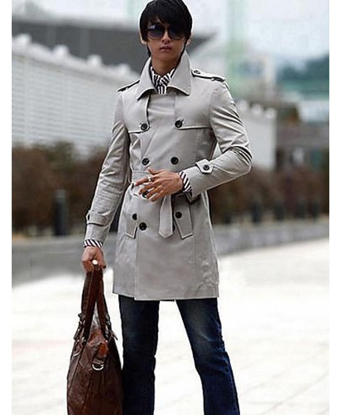 Men's Solid Casual Trench coat,Others Long Sleeve-Black / Yellow / Gray