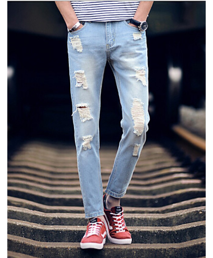 Men's Solid Casual JeansCotton Blue