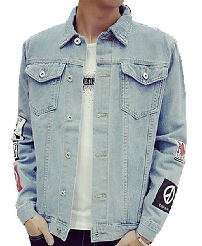 Men's Lapel Print Casual Denim Jacket