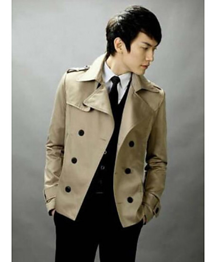 Men's Casual/Daily Simple Trench Coat,Solid Shirt Collar Long Sleeve Fall / Winter Beige / Black Cotton Medium