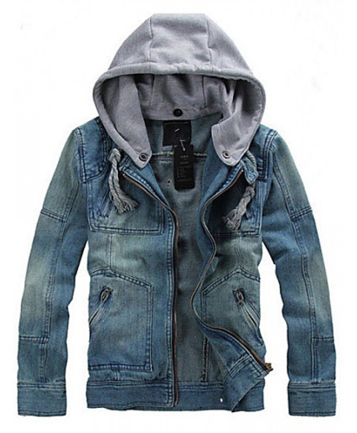 Men's Pure Long Sleeve Hooded Jacket , Denim Casual