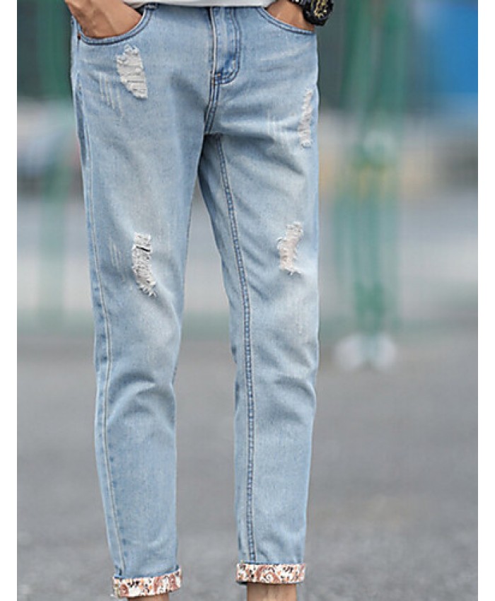 Men's Solid Casual Jeans,Cotton Blue