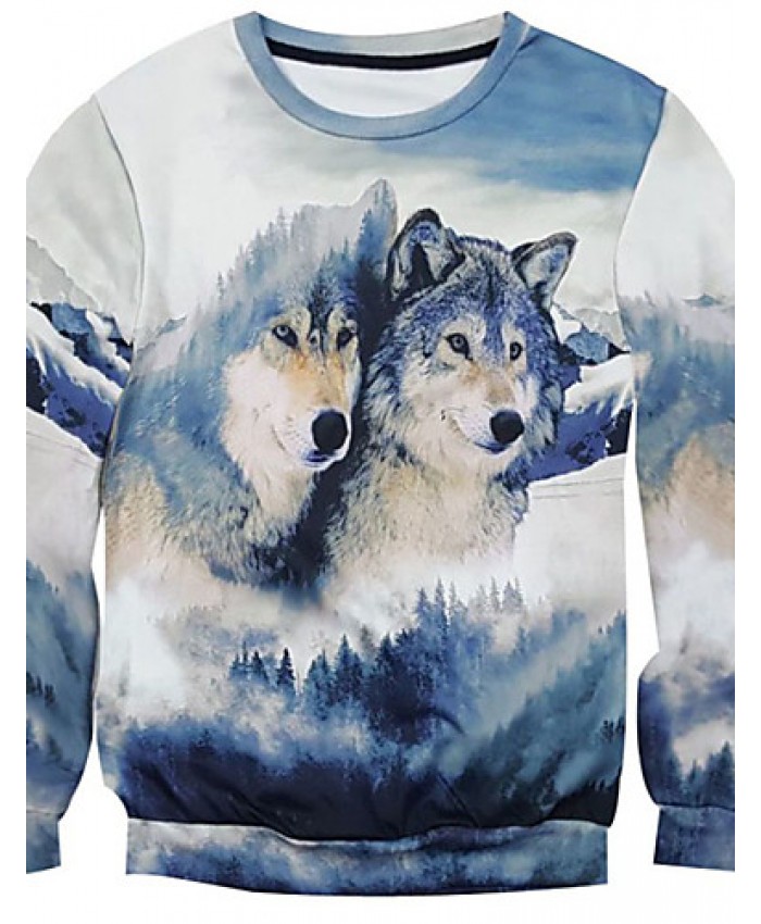 New Fashion Men Wolf Printed Pullover Long Sleeve 3d Sweatshirt