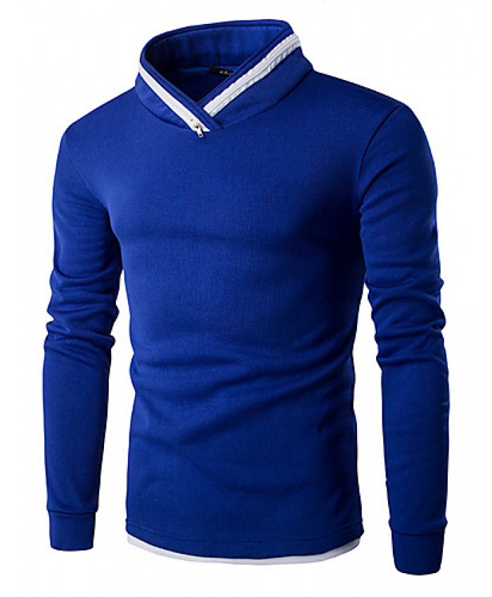 Men's Solid Casual / Sport Hoodie & Sweatshirt,Cotton Long Sleeve Black / Blue