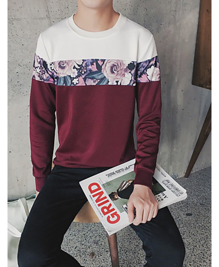 Men's Casual/Daily Sweatshirt,Solid Round Neck Micro-elastic Cotton Long Sleeve All Seasons