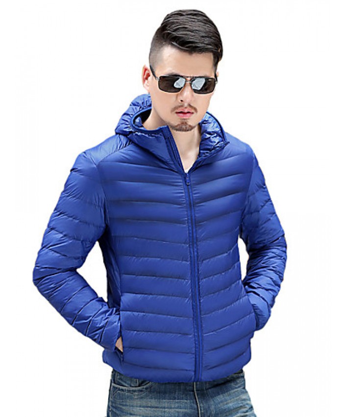 Men's Regular Down Coat,Polyester Solid Long Sleeve