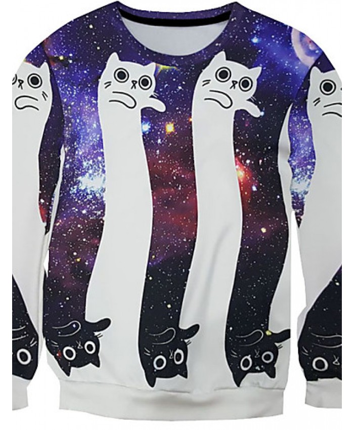 New Fashion Men Galaxy Cat Printed Pullover Long Sleeve 3d Sweatshirt