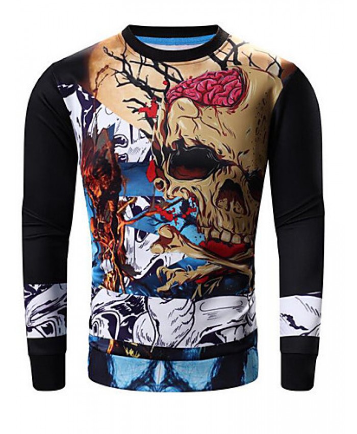 Men's Print Casual / Sport SweatshirtCotton Long Sleeve Black