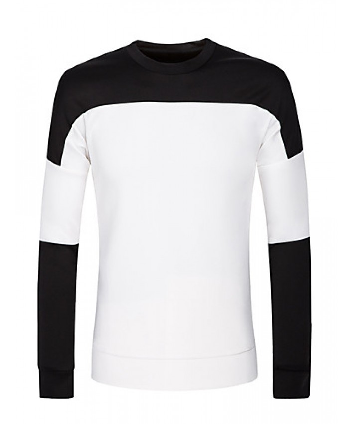 Men's Couple Cotton CasualBlack And White Stitching Long Sleeve Round Neck Sweatshirt Pullover