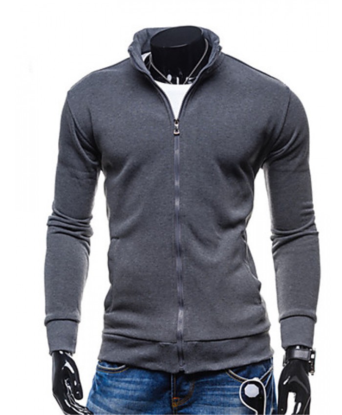 Men's Going out / Casual/Daily / Sports Simple / Street chic / Active Regular Hoodies,Solid Blue / Black / Brown / Gray Hooded Long Sleeve