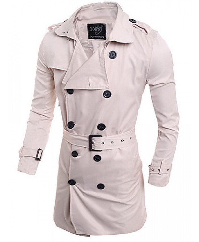 Men's Solid Casual Trench coat,Others Long Sleeve-Blue / White