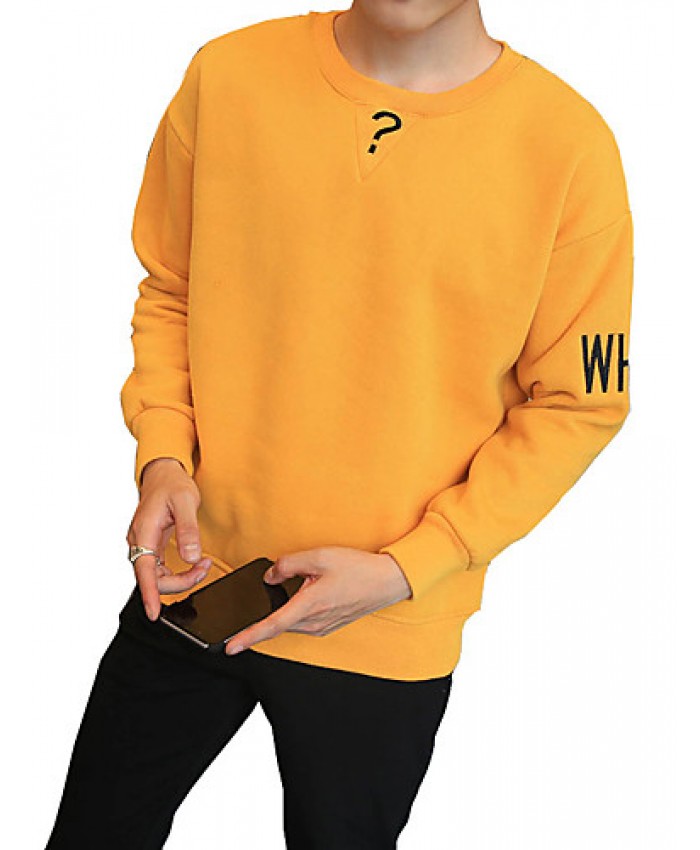 Men's Solid Casual / Plus Sizes Sweatshirt,Cotton Long Sleeve Black / Green / Yellow JC-Y11