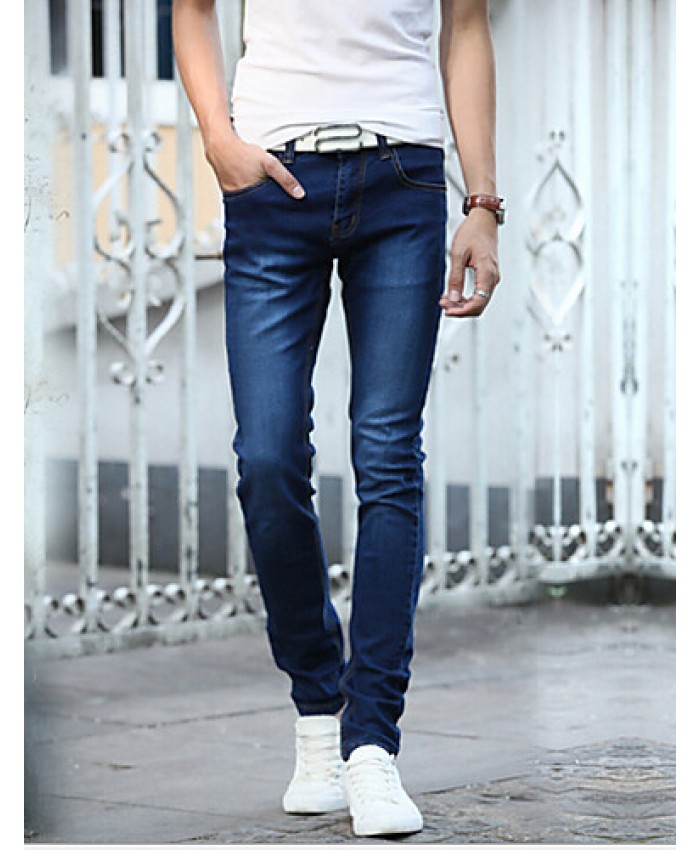 Men's Solid Casual JeansCotton Blue