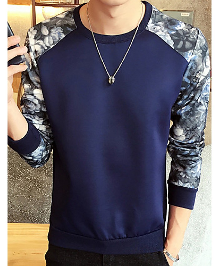 Men's Print / Color Block Casual / Plus Size SweatshirtPolyester Long Sleeve Black / Blue / White