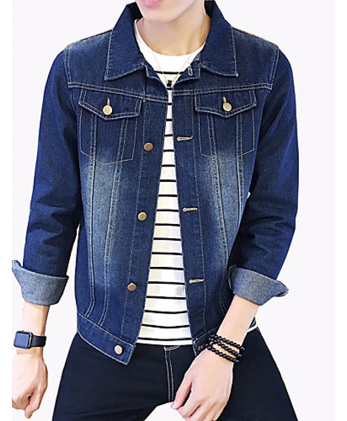 Men's Fashion Classical Solid Slim Fit Casual Long Sleeve Denim Jacket,Cotton/Print/Casual/Plus Size