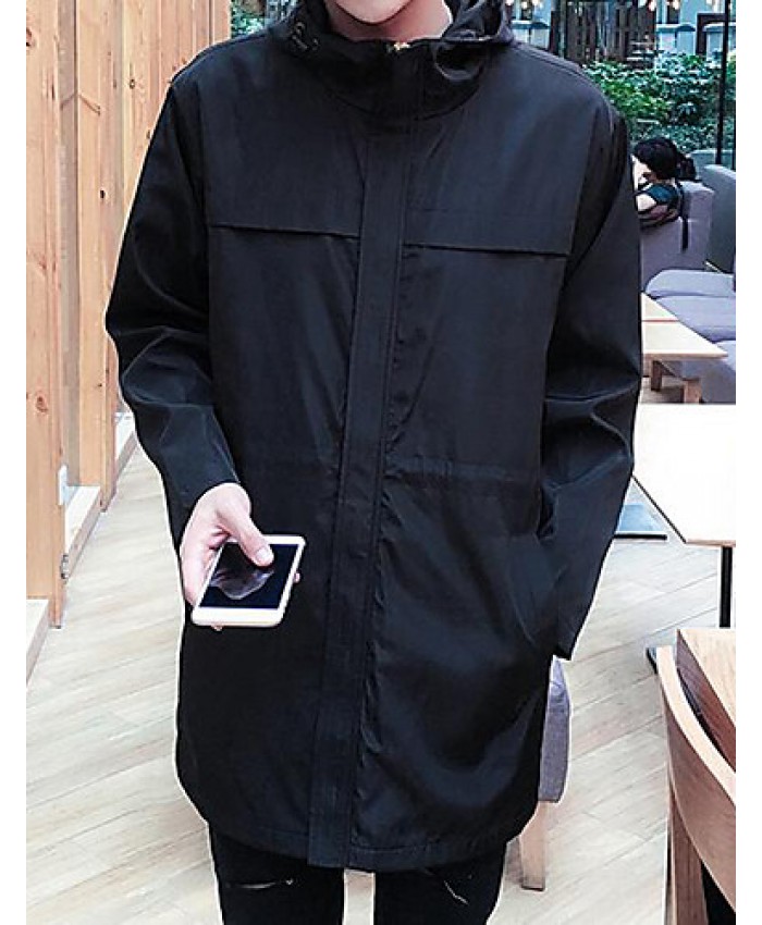 Men's Casual/Daily Simple Jackets,Solid Stand Long Sleeve Fall Black Polyester Medium