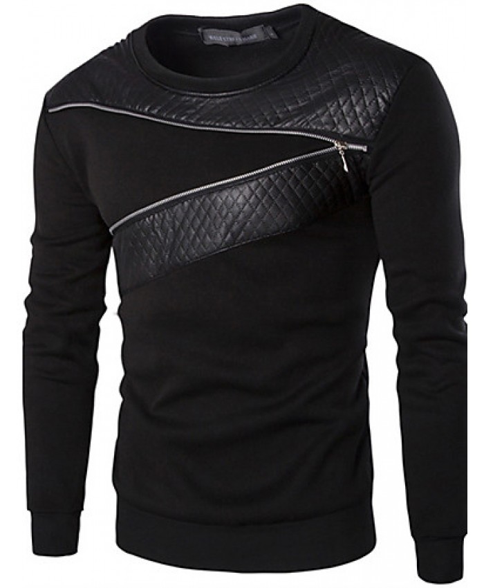 Men's Fashion Slim Zipper Decoration Sweatshirt,Cotton / Polyester Patchwork