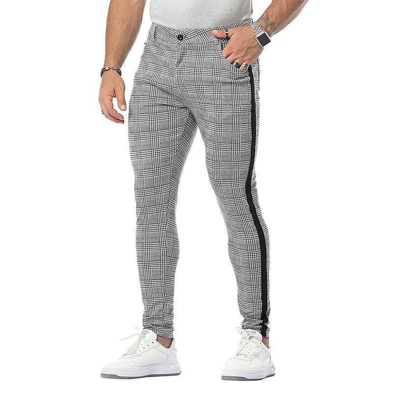 Men's Casual Plaid Stitching Pencil Trousers 86654549M